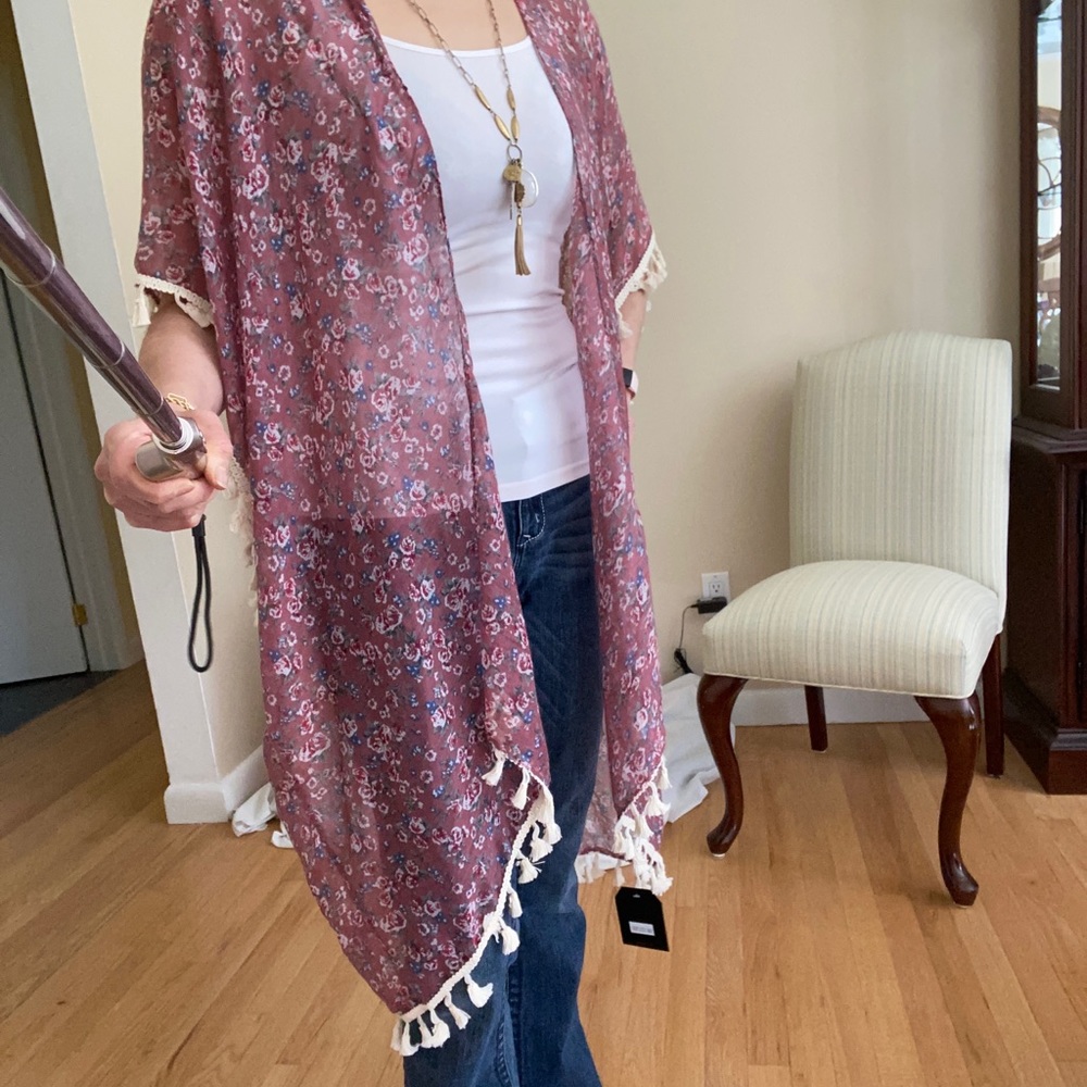 🚫SOLD🚫Sheer One-Size Floral Tassel Kimono Cardigan